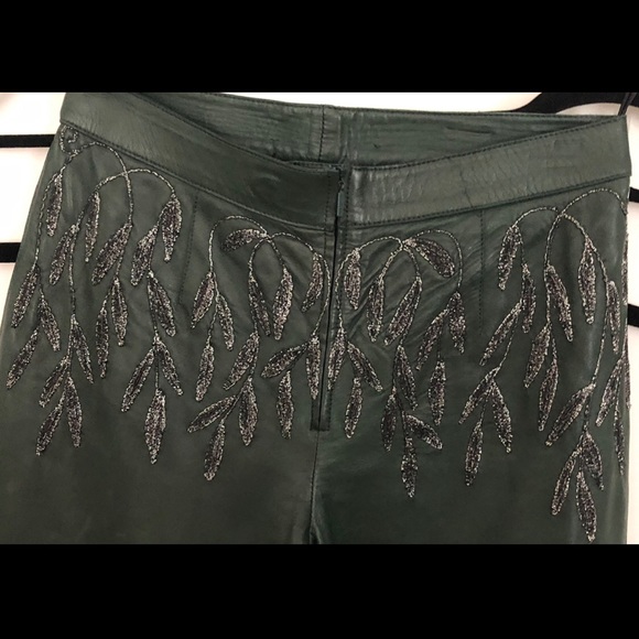 TOM FORD for Gucci Green Embroidered Leather Pants - Picture 3 of 8